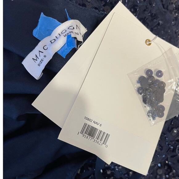 Mac Duggal Size 6 NEW Sequined Ruffle 3/4 Sleeve Midi Dress Blue 10802 Formal - Picture 6 of 7